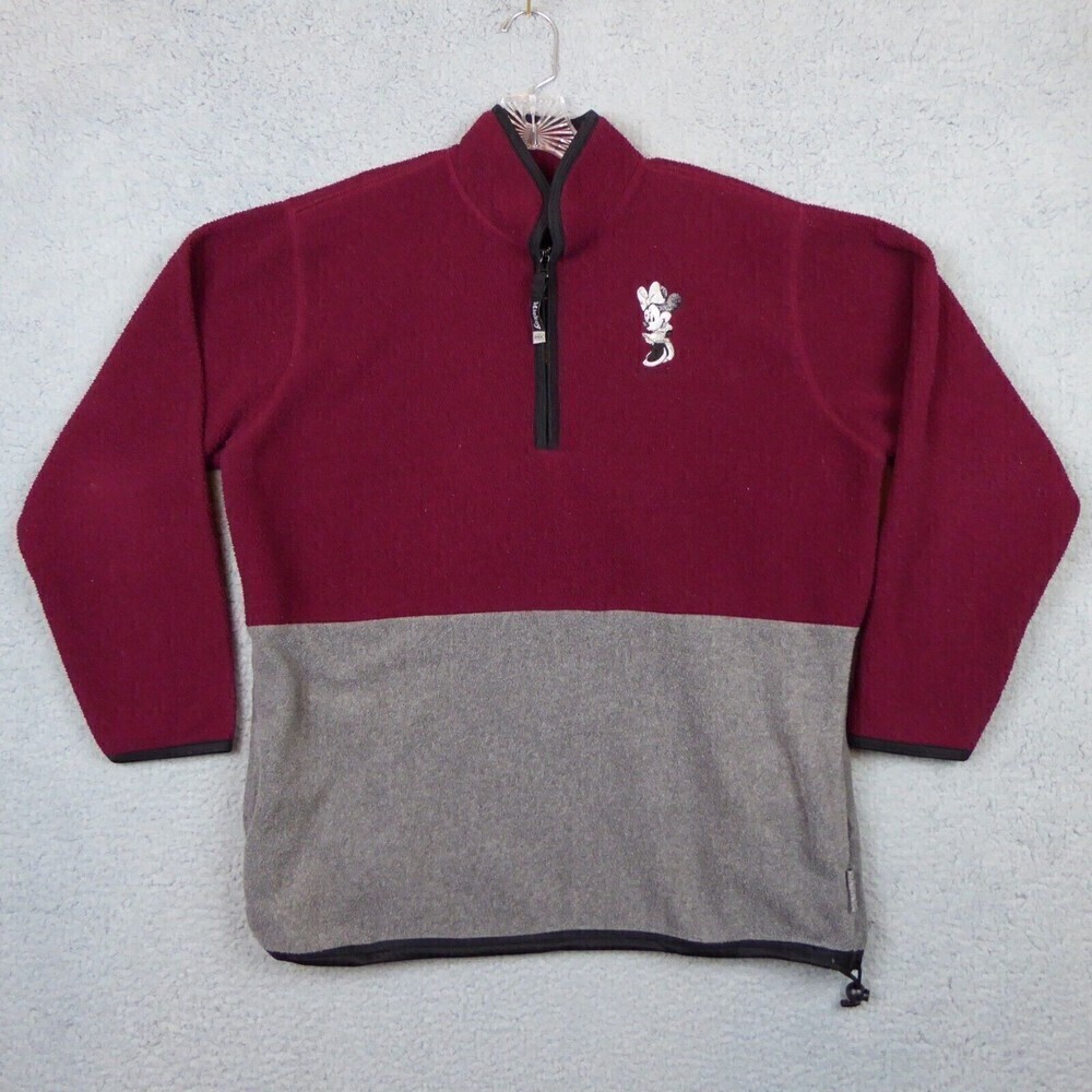 Vintage Disney Sweatshirt Men Large Red Gray Fleece Pullover 1/4 Zip Jerry Leigh